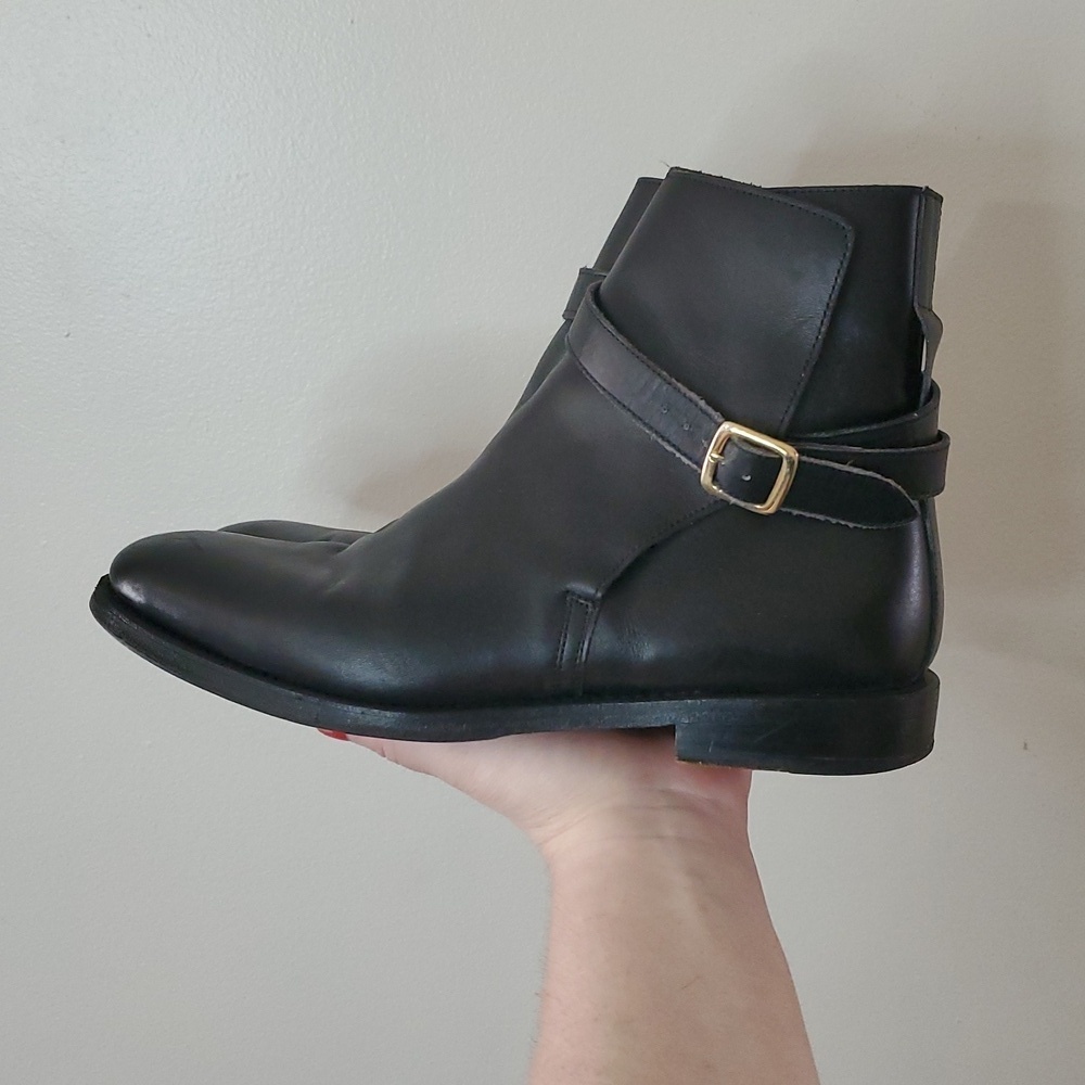 Ypson's Womens Boots Size 39.5 JODHPUR Black Leather Buckle Strap Goodyear Welt - Picture 4 of 13